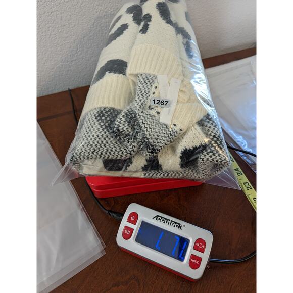 Dreamers Animal Print Cardigan Small Cream Black Open Front Leopard Knit Sweater - Picture 11 of 12